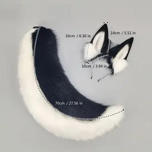 652 F2Pcs Animal Cosplay Costume Faux Fur Wolf Cats Foxes Tail Cat Ears Headbands Halloween Party Costume Accessories Masks