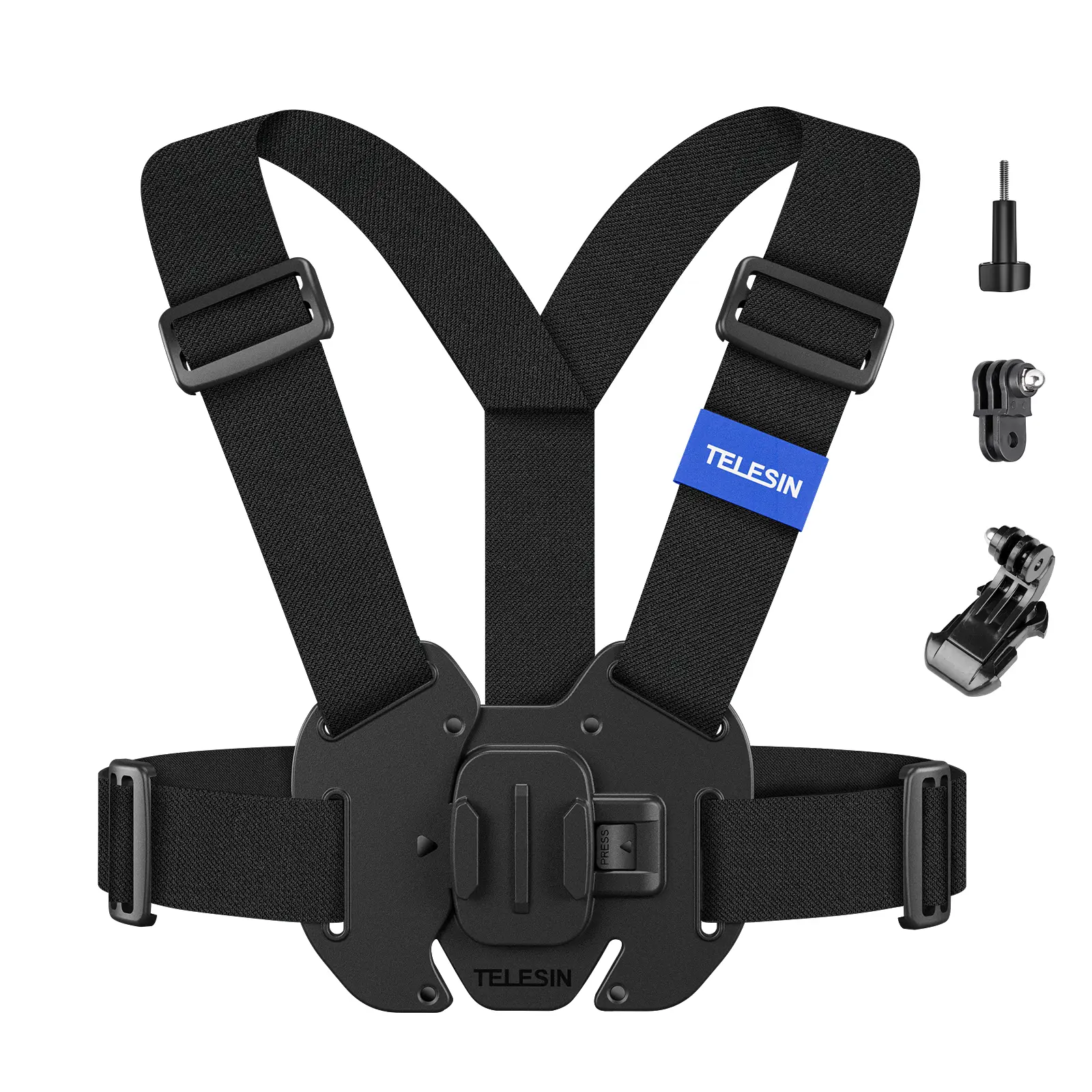 TELESIN Adjustable Chest Mount Harness Strap for 360 Action Cameras, GoPro Hero 13/12/11/10/9/8, DJI Osmo Action 5/4/3 Pocket 3, Insta360 X5/X4/X3/ACE/GO 3, Akaso, Xtra– Compatible with GoPro & DJI Cameras