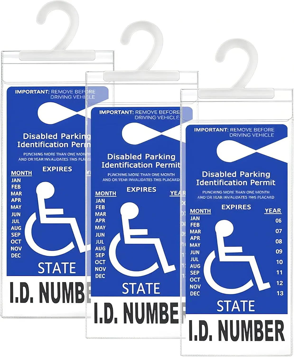 Handicap Placard Holder for Auto, Pack of 3, Disabled Parking Permit Sign Holder with Larger Hook
