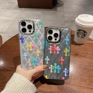 Suitable for iPhone 16/15/14/13/12/11environmentally friendly leather cross siliconephone cases,iPhone 15 ProMax rainbow crossanti fall male and female phone cases.iphone 13 case/14 case