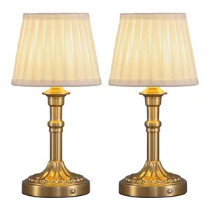 KDG Cordless Portable Table Lamp - Set of 2 or Single Unit, LED Fabric Shade Small Desk Lamps, 5000mAh Battery Lighting, 2700K Stepless Dimmable for Bedroom, Living Room