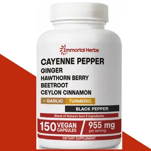 Cayenne Pepper Capsules w/Garlic, Ginger, Hawthorn, Turmeric, Cinnamon, Beet Root and Black Pepper Extract, 150 Cayenne Capsules, Non-GMO & Gluten Free Capsaicin Supplement