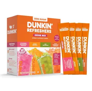 Sugar Refreshers Singles To Go! Powdered drink mix packets, 30 Ct Variety Pack, 30 Single serve Packets per Box (30 servings), Energy from Green Tea, aspartame-free, no synthetic colors, naturally and artificially flavored, just add water