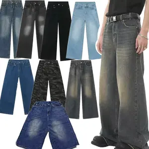 Men's Denim Pants Old Blue Washed Straight to Baggy Casual Trousers for Everyday Wear Loose Fit Wide Leg Jeans Comfortable & Stylish