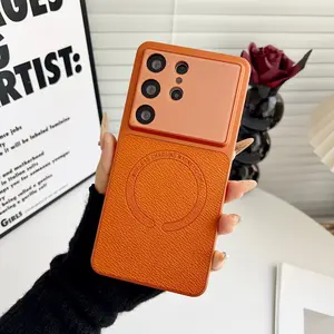 Suitable for Samsung S24Ultra second change litchi dermatoglyphic magnetic mobile phone case S25+ protective case S23u couple S26plus leather S25FE1 Pack