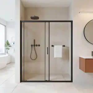 Spaco Shower Door Single Sliding,Shower Door 60" W x 72" H,1/5 inch Thick Clear Tempered Glass Shower Door with Zinc Roller Rail System,Stainless Steel Handle,for Bathroom,Black
