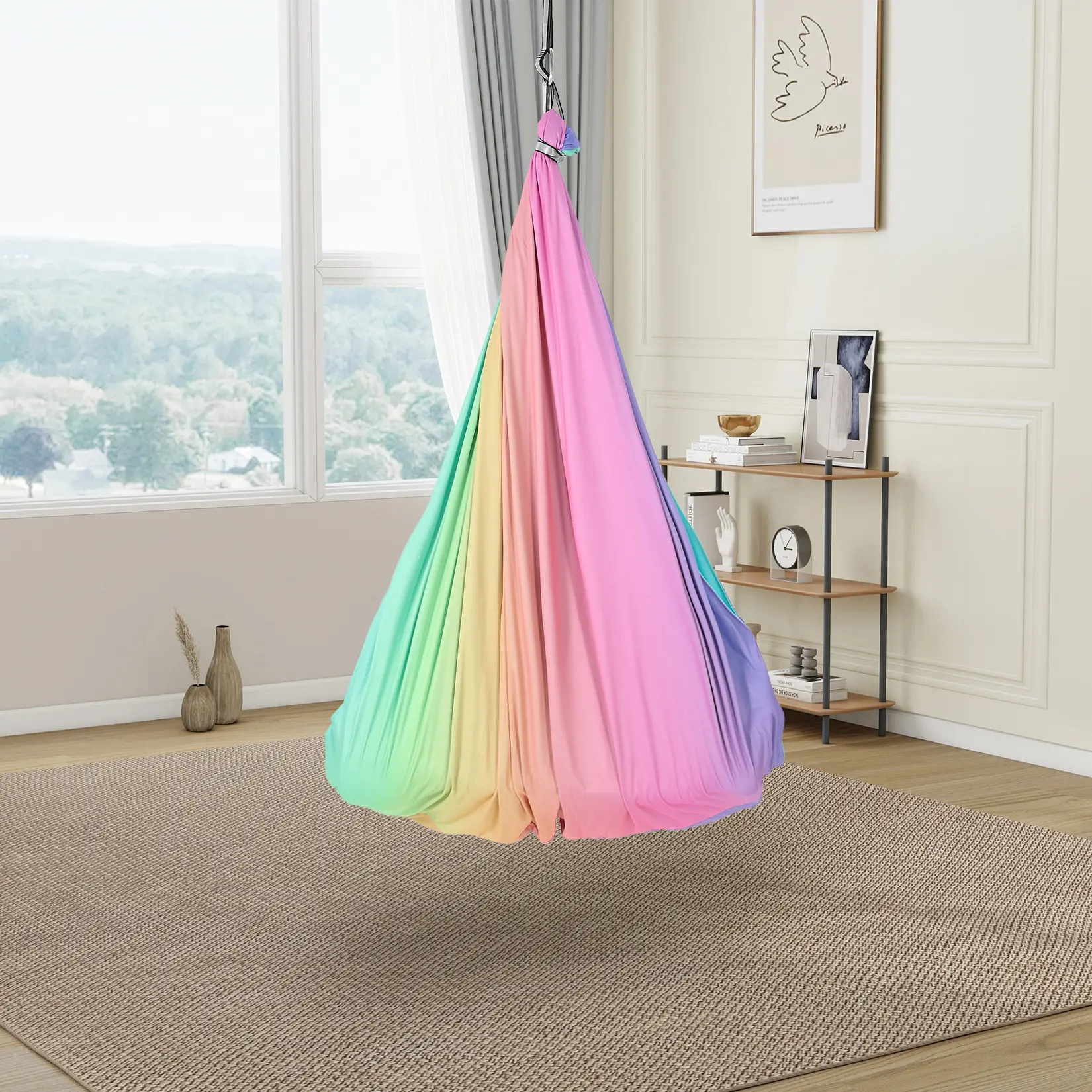 Sensory Swing, 55" x 59" Dual-Layer Therapy Swing for Autism, Double Layer Therapy Cuddle Swing with 360° Swivel Hanger, Indoor Outdoor Sensory Hammock for Autism, Anxiety, ADHD, Holds Up to 300 LB