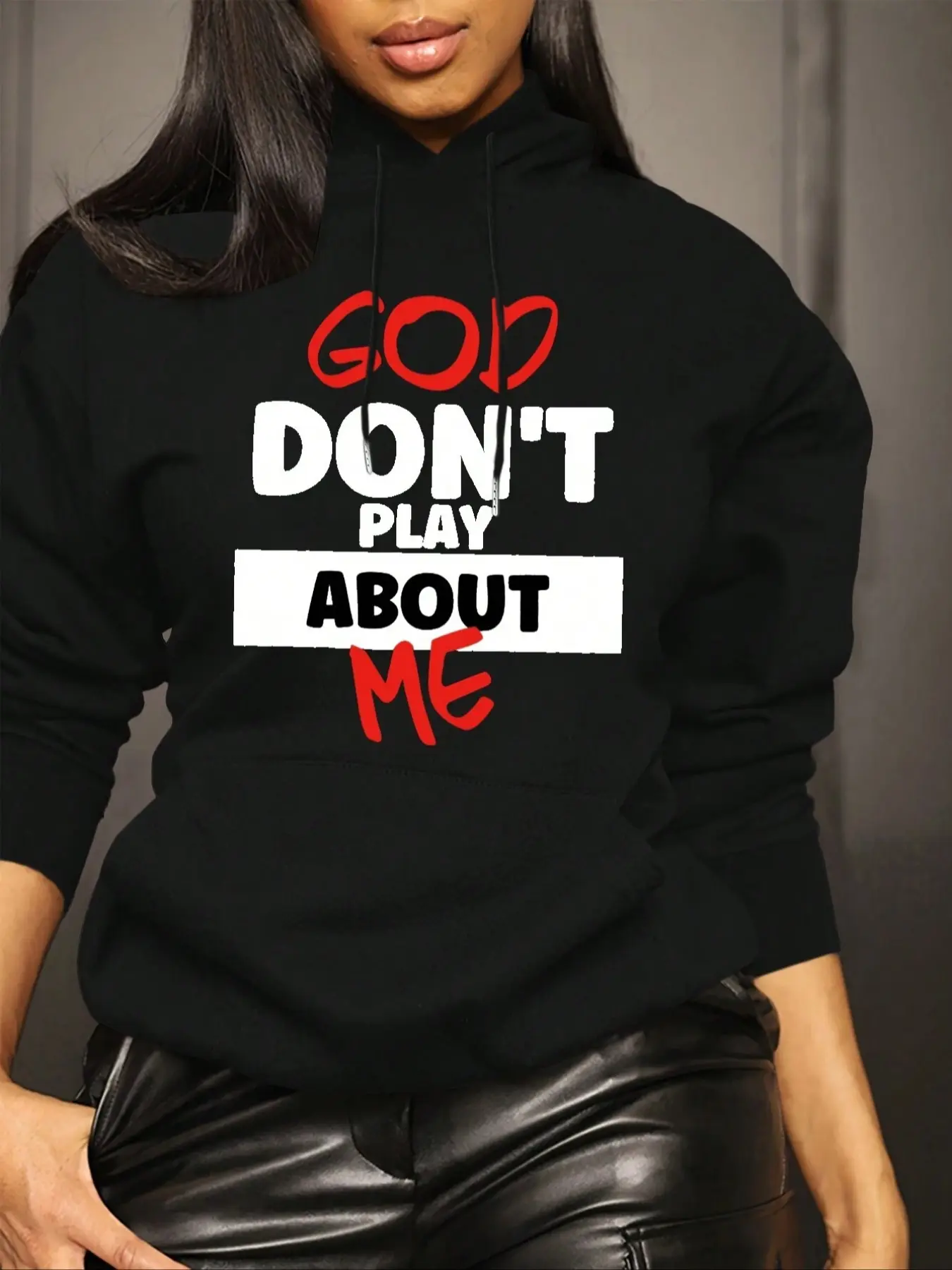Women's Fall Winter Fleece Sweatshirt, Funny Relatable Sweatshirt, God Don't Play with Me Print, Casual Hooded Pullover, Loose-Fitting, Casual Cozy Pullover, Daily Wear