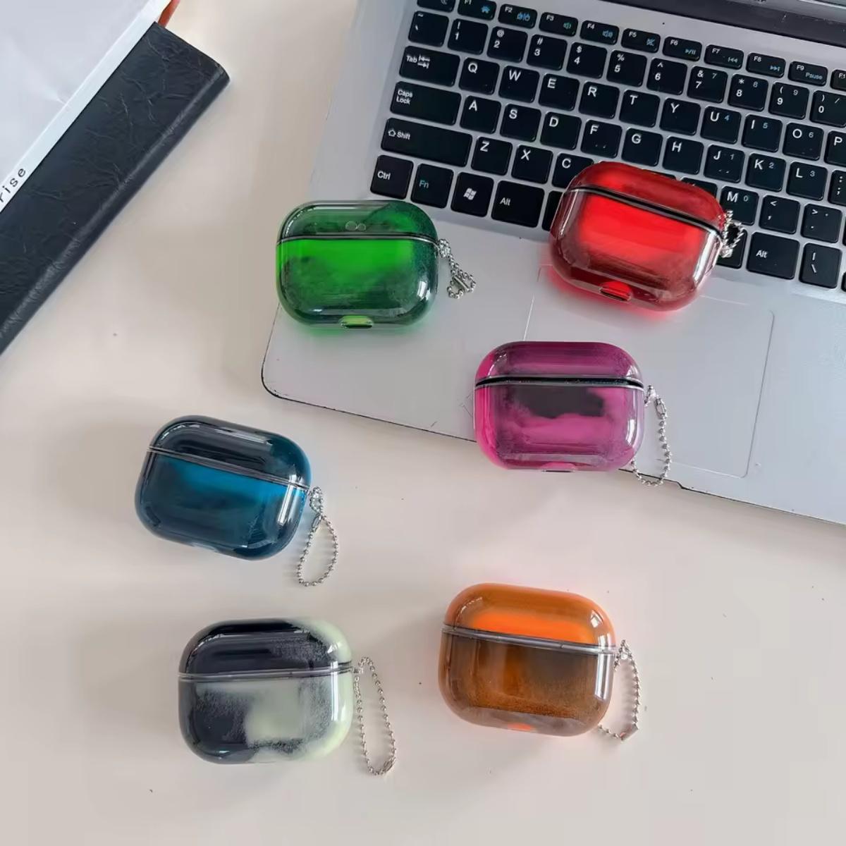 HISTORYOO Luminous Effect (Requires illumination) Quicksand for AirPod Case for AirPods 4 3 2 1 / Pro 3 Pro 2/1 Split design Earbud Earphone Cover Shock Absorbing Enhanced Protective Sparkle Glow-in-The-Dark Liquid Glitter Hard Night Glowing Sand Keychain