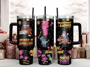 Insulated Reusable Stainless Steel Tumbler 20oz,30oz,40oz Collection - Dungeon Crawler Carl & Princess Donut Themed, With Lid, Handle, Straw - 'Mongo is Appalled!', 'This is an Outrage!' LitRPG Drinkware for SCC Fans