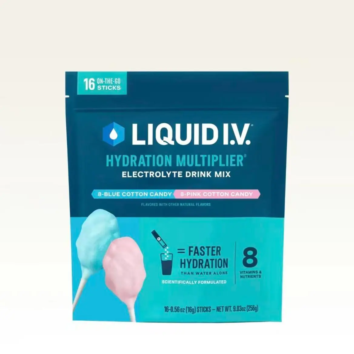Liquid I.V. Cotton Candy - Hydration Multiplier - Hydration Powder Packets | Electrolyte Powder Drink Mix | Convenient Single-Serving Sticks | 8 Vitamins & Nutrients | 1 Pack (16 Servings)
