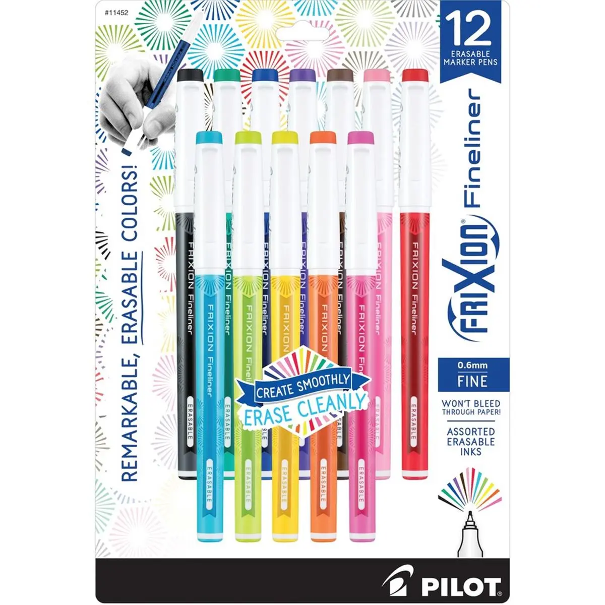 Pilot Frixion Fineliner Erasable Gel Pens - 12-Piece Assorted Colors, 0.6mm Point, Smooth Writing Pens for Administrative Assistants