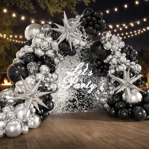Black Silver Balloon Garland Arch Kit with Confetti Latex Balloons, Graduation 2026 Party Decorations for Birthday, Anniversary, New Year Celebration and Photo Backdrop