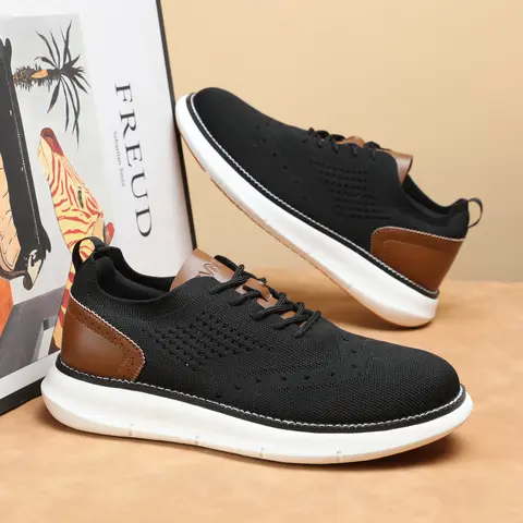 Svnke Men's Casual Trendy Trainers - Men's Shoes with Low Top Oxford Knit Mesh, Stretchknit Airflow, Laces, Lightweight Sole, Soft Insole, Breathable Closed Round Toe for Walking, Gym, All Seasons Athletic Use