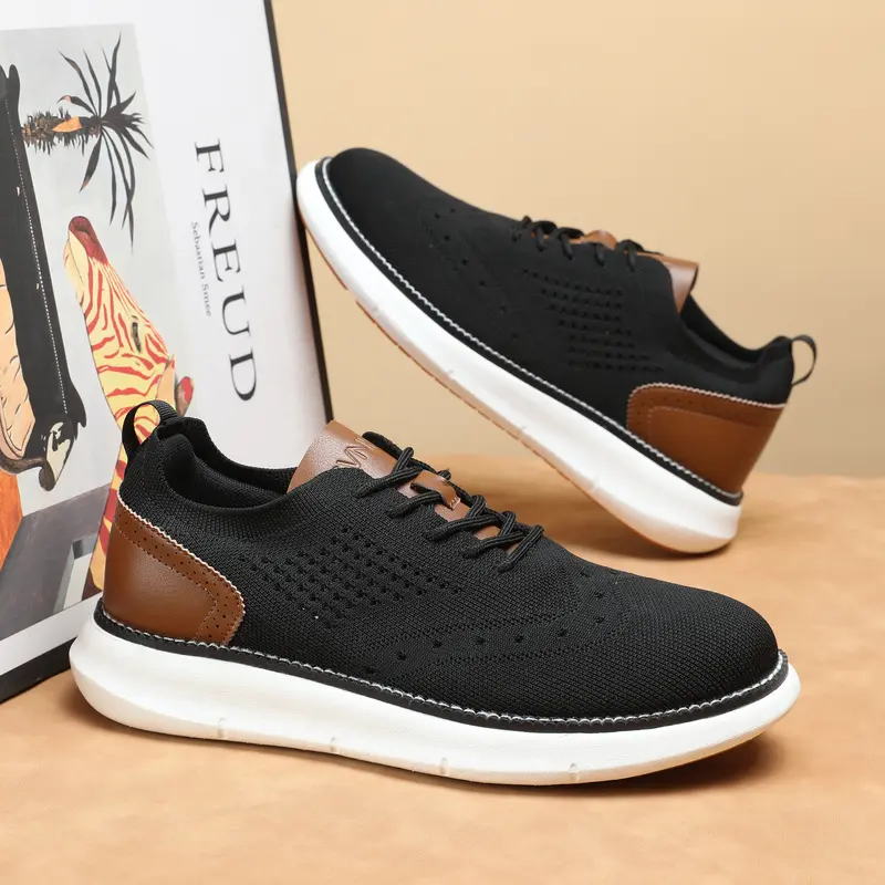 Svnke Men's Casual Trendy Trainers - Men's Shoes with Low Top Oxford Knit Mesh, Stretchknit Airflow, Laces, Lightweight Sole, Soft Insole, Breathable Closed Round Toe for Walking, Gym, All Seasons Athletic Use