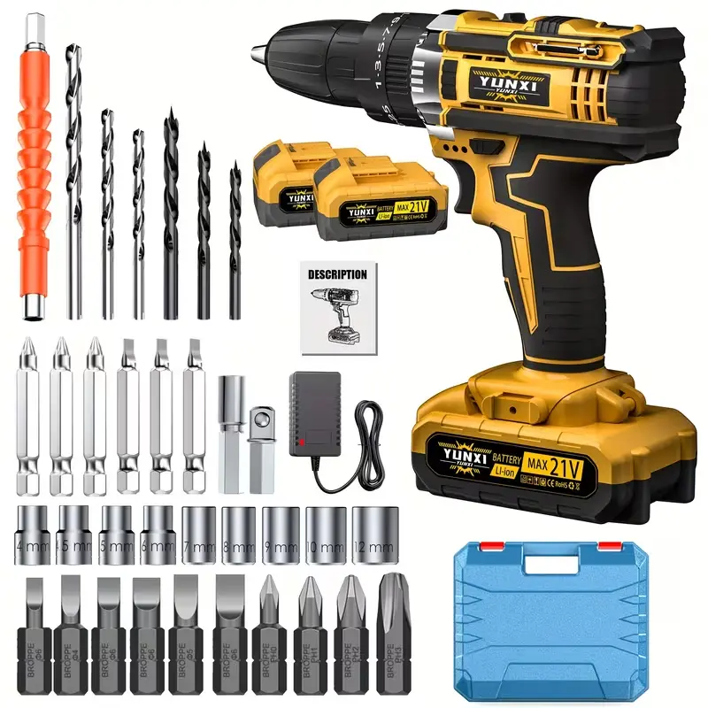 Lithium drill + batteries * 2 + tool box