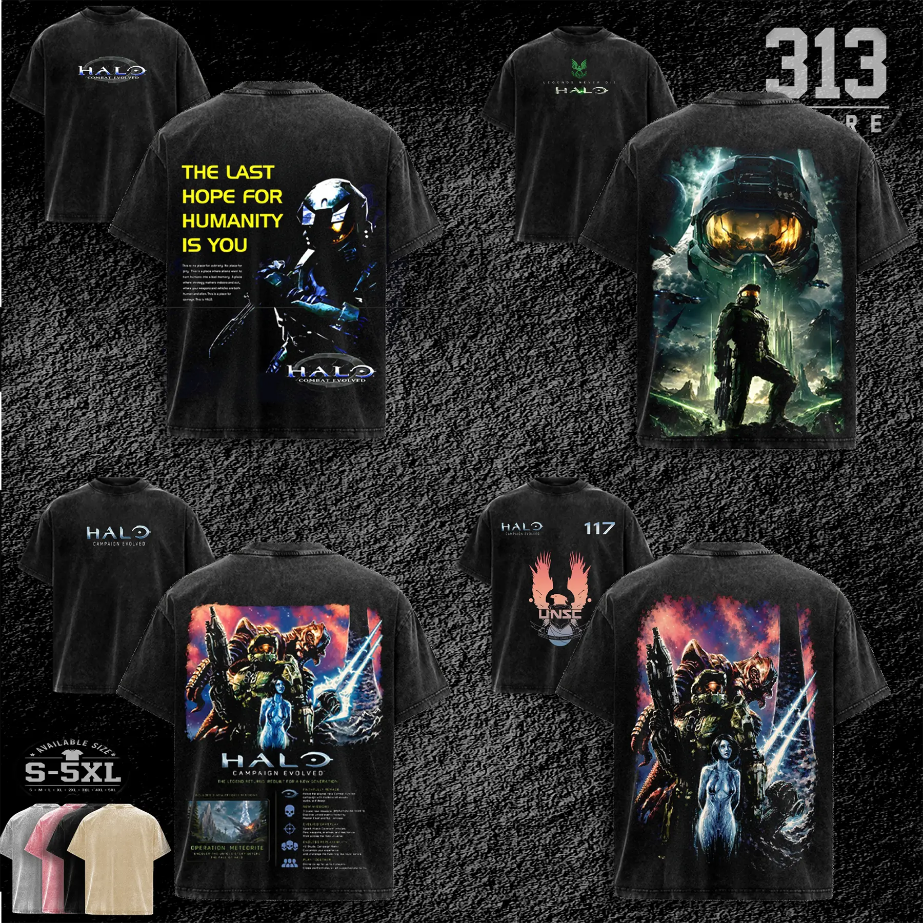 COLLECTION Halo: Campaign Evolved Washed T-Shirt, Video Games, Horror Vintage Shirt, Game Fan, Streetwear Tops Black Fabric Menswear Cotton Seamless Casual Fit Spandex Casual Comfy Fit Tshirt