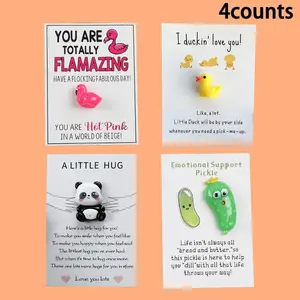 Cute Cartoon Design Pocket Hug Card, 4 Counts/set Mini Resin Greeting Card with Self Adhesive Sticker, Party Gift for Friends & Family, Positive Message Card, Tearable Greeting Cards