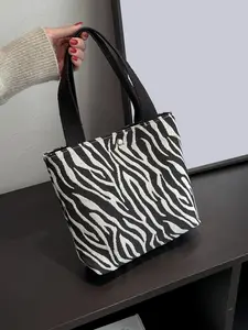 Women's Zebra Print Handbag, Fashionable & Elegant Design, Perfect for Shopping, Large Capacity Shoulder Bag, Trendy Commuting Bag