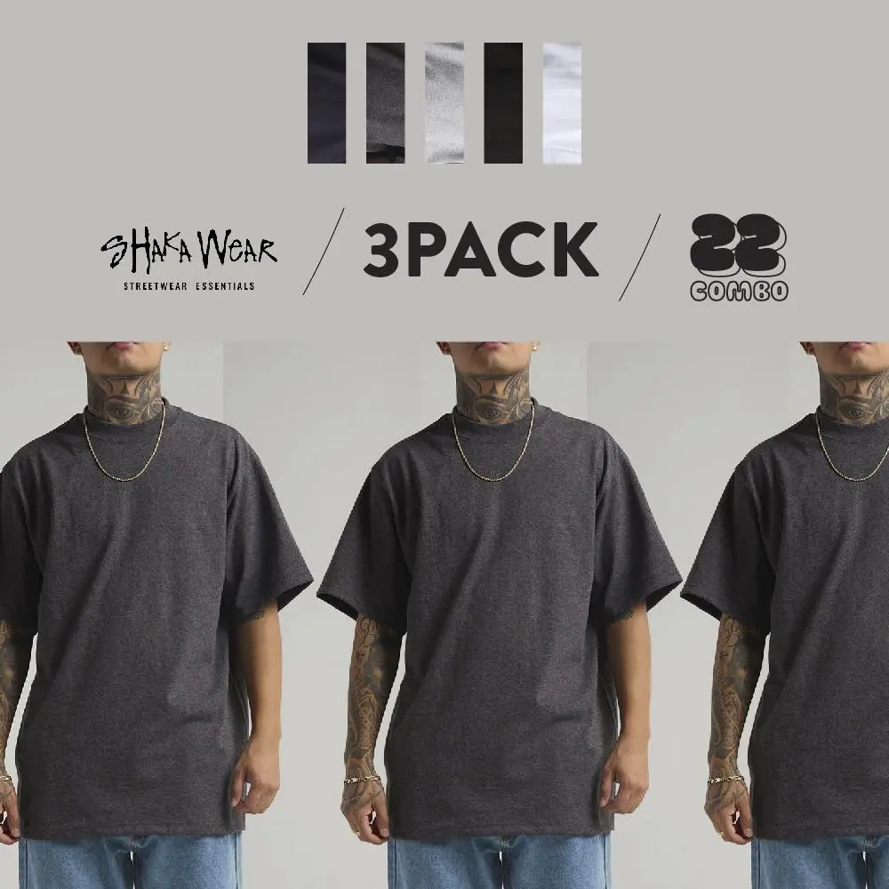 3 Pack SHAKAWEAR Men's Heavyweight Crewneck Streetwear T-Shirts, Menswear Breathable Cotton Fabric, Short-Sleeve Casual Hip Hop Big & Tall Tees (S to 5XLT)