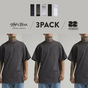 3 Pack SHAKAWEAR Men's Heavyweight T Shirts SHAKA WEAR Short Sleeves T Shirt Casual Hip Hop Cotton Tee Big and Tall (S to 5XLT)