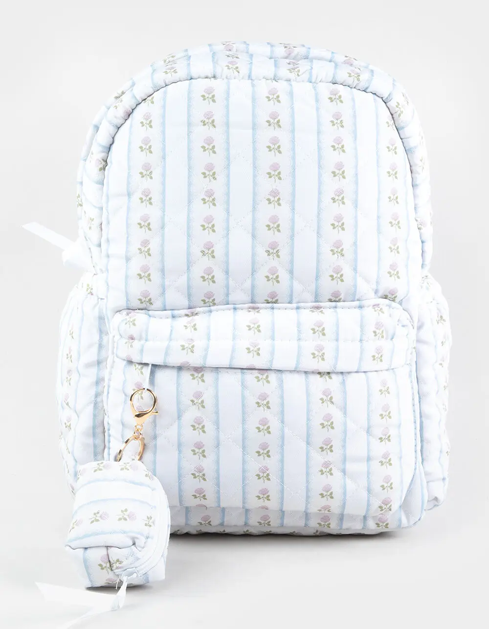 TILLYS  Womens Quilted Floral Stripe Backpack, White Combo