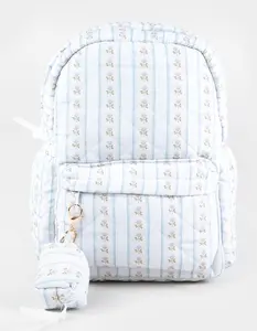 TILLYS  Womens Quilted Floral Stripe Backpack, White Combo
