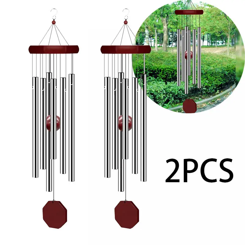2 Pack Large Deep Tone Hanging Memorial Wind Chimes, Elegant Sympathy Personalized Wind-Chime with 6 Tuned Tubes for Garden, Patio, Home, Hanging Wind Chime