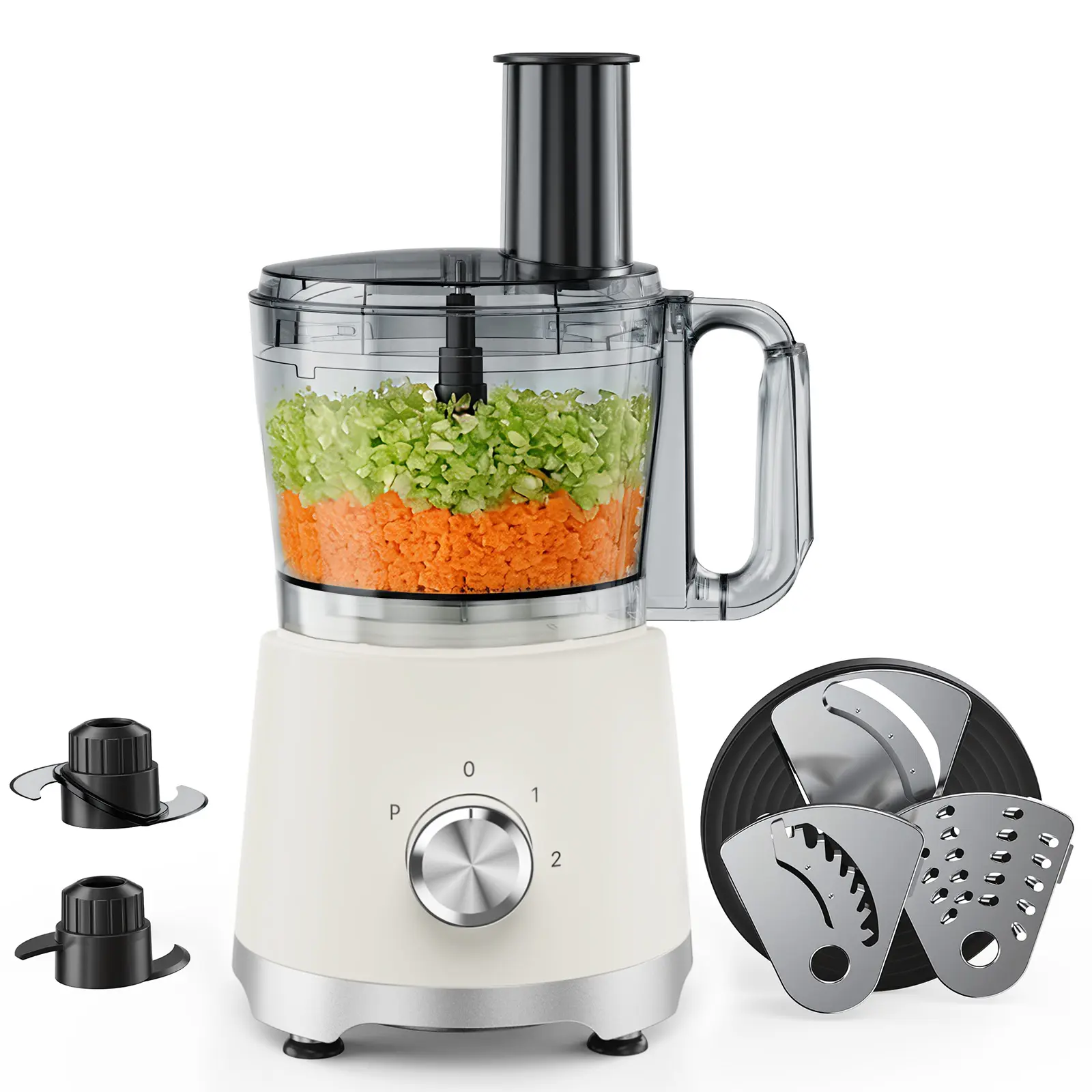 2.5L Multifunctional Food Processor, 5 Stainless Steel Blades, 2-Speed Pulse Control, Vegetable Chopper Slicer Shredder, Dishwasher-Safe Food Grinder for Home Kitchen Prep