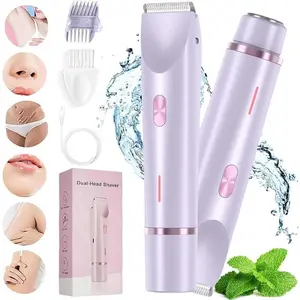 Women's Electric Bikini Trimmer Shaver, Wireless Trimmer, Cordless Rechargeable Trimmer, 2-In-1 Ipx7 Waterproof Wet/dry Hair Remover, Rechargeable Grooming Kit for Face & Body Care, Underarm Trimmer