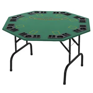 Soozier Poker Table Foldable, 47" Octagon Blackjack Poker Game Table for 8 Players with Cup Holders and Chips Tray, Green Felt