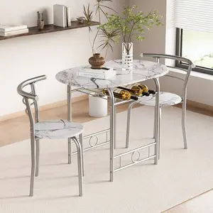 3 Piece Round Dining Table Set ✨   Space Saving Kitchen Table & Chairs With Built-In Wine Rack