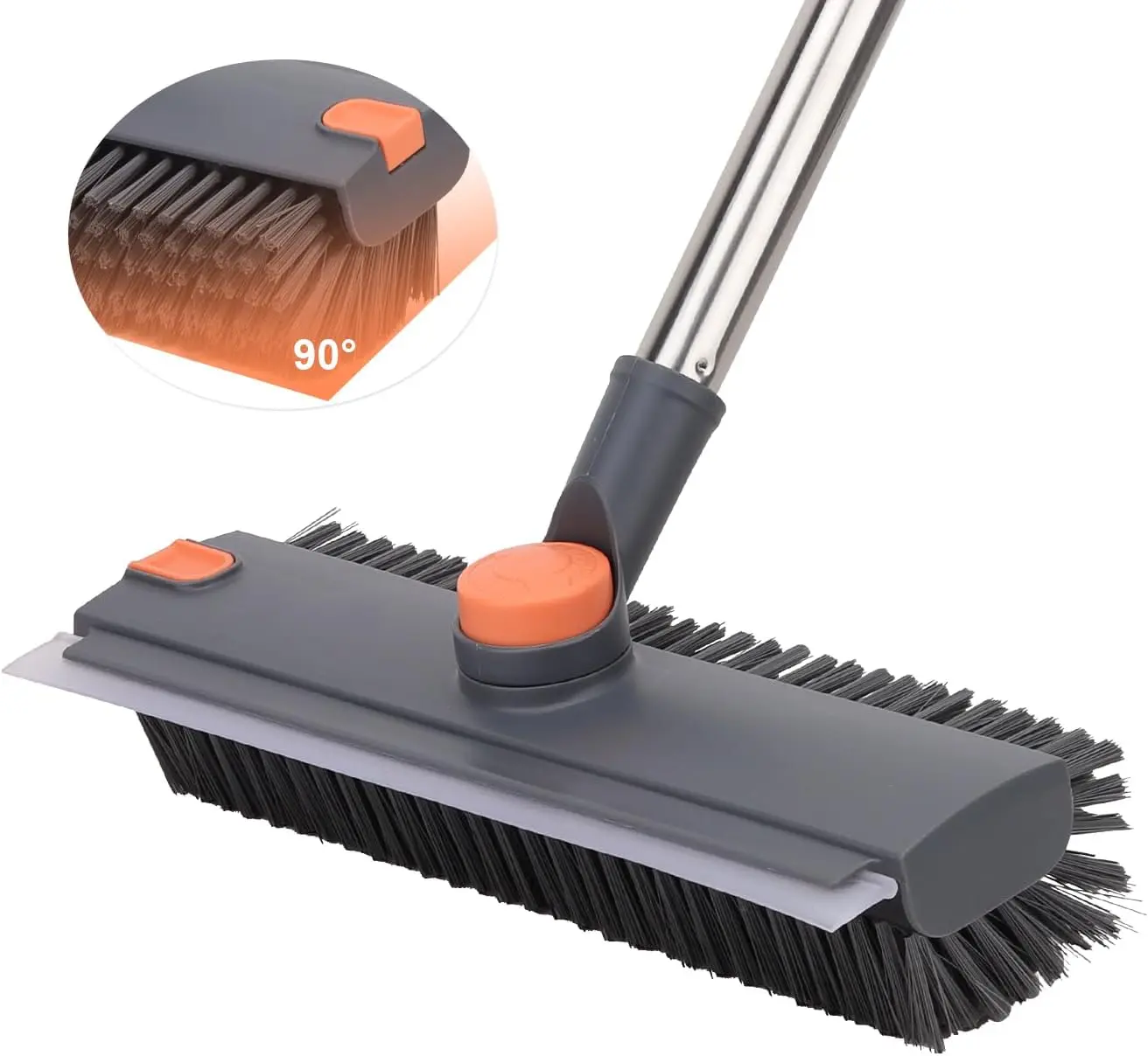 4-in-1 Heavy Duty Multi-Angle Cleaning Brush (Home Care Supplies) - Adjustable Telescopic Handle, Stiff Bristles, Rubber Squeegee, Gap Tweezer - Ergonomic Deep Grout Cleaner for Bathroom Surface, Pavement Stain Removal - Cleaning Tools for Housekeeping