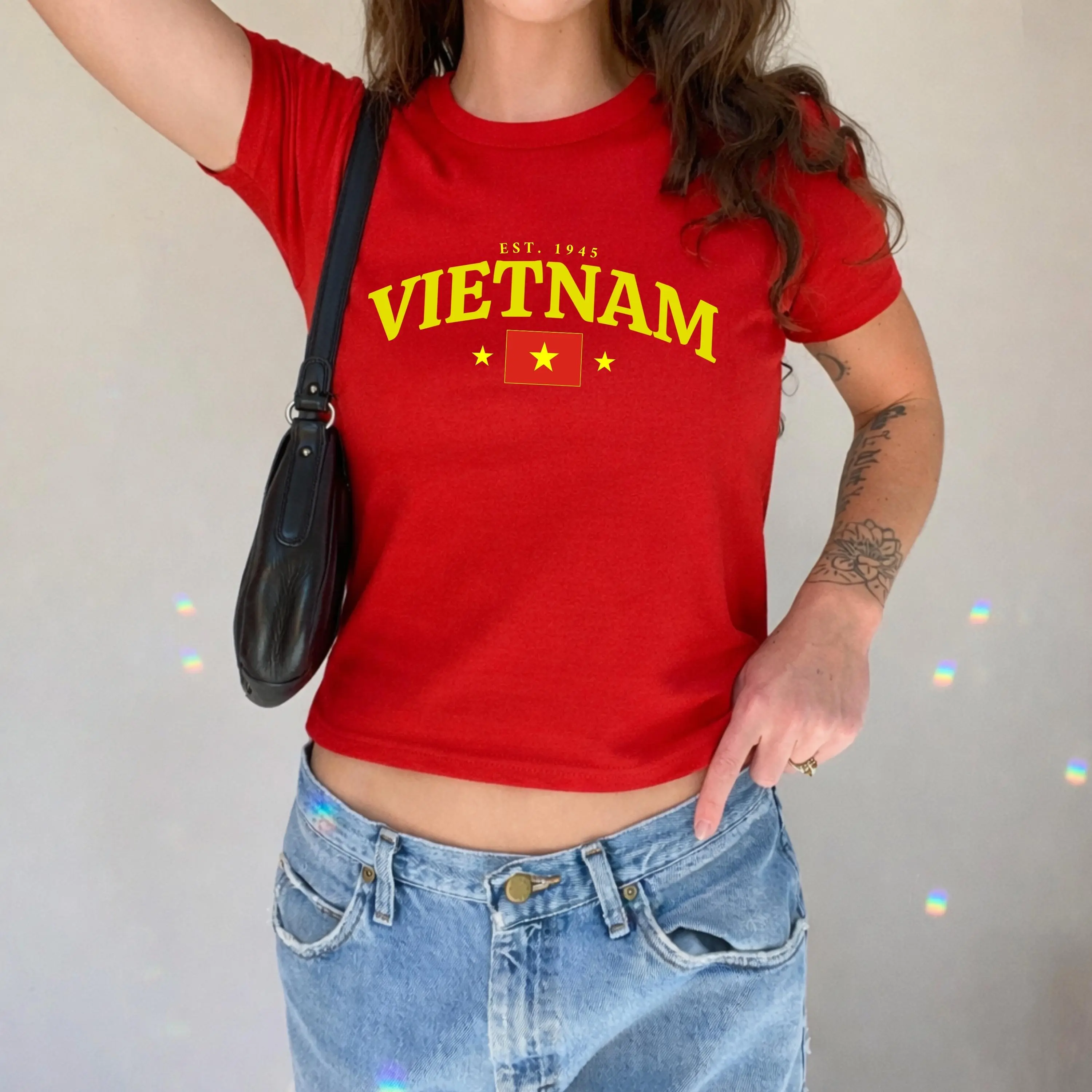 Vietnam Baby Tee, Việt Nam Y2K Crop Top, Vintage Hanoi Flag Shirt, Southeast Asian Aesthetic Tee, Vietnamese Pride T-Shirt for Women