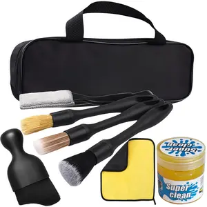 LMMAKE 7-Piece Car Interior Detailing Kit with Non-Sticky Gel, Ultra-Soft Brushes, Dual-Head Vent Brush, Towel & Bag for Cars, Trucks, SUVs