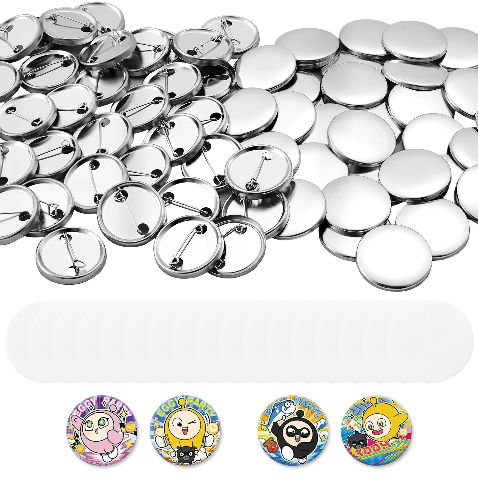VEVOR Button Maker Supplies 200 Sets 1.26 in / 32 mm Pin Back Button Parts, with Metal Backs, Metal Shells, Clear Mylar Films, and Blank Circle Papers, for Home DIY, School Events, and Custom Studio