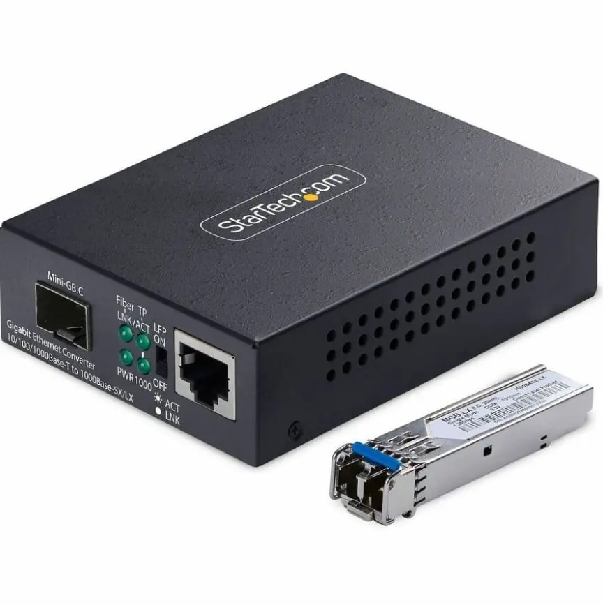 Startech MCM1110SMLC40 Compact All-Metal Gigabit Ethernet Copper-to-Fiber Media Converter, CE-Certified, Chassis-Mountable, with DIP Switch, 4.60W Power Adapter for Single-Mode Networks, Chassis Mount