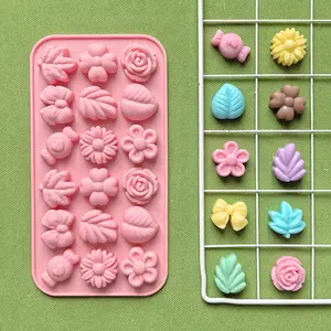 1pc 18-Cavity Leaf, Flower, Bow Shape Non-Stick Silicone Molds for Molding Gummies, Chocolate, Candy, Cake Decorating & Baking Tool