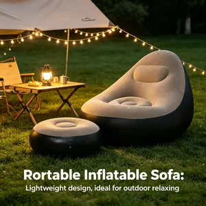 1pc Portable Brown Inflatable Lounge Chair with Footrest, Flocked Soft Surface, Foldable Single Recliner Sofa for Home Bedroom Balcony Living Room Camping Outdoor Leisure