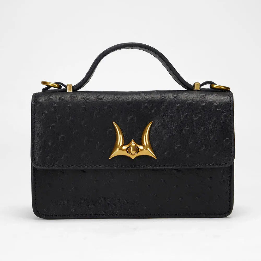 Ostrich Leather Handbag for Women, Valencia Elegant Textured Fashion Shoulder Bag with Top Handle in Black, Fashion Elegant Handbag