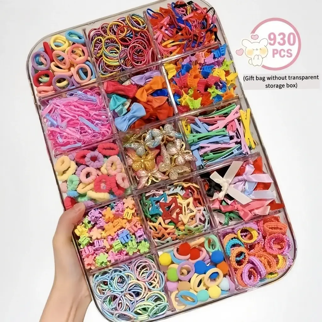 930 Piece Kids Hair Accessory Set, Colorful Hair Ties, Rubber Band, Clips, Bows, Universal Hairstyle Kit for Girls, Daily and Party Use, Toddler to Teenage, Hair Styling Accessories, Hair Accessories Sets