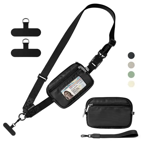 Nekmit Durable Polyester Universal Mobile Phone Neck Holder - Phone Accessories with Detachable Wrist Loop, Adjustable Crossbody Lanyard, Storage Pouch, 2 PVC Patches, Unisex Hands-Free Metal Gear for Travel, Daily Use