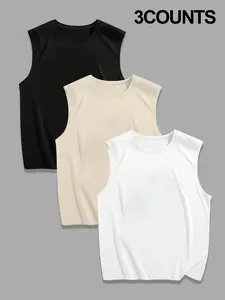 Men's Solid Athletic Tank Top, Regular Fit Casual Workout Sleeveless Top for Summer, Men's Clothes for Daily Wear