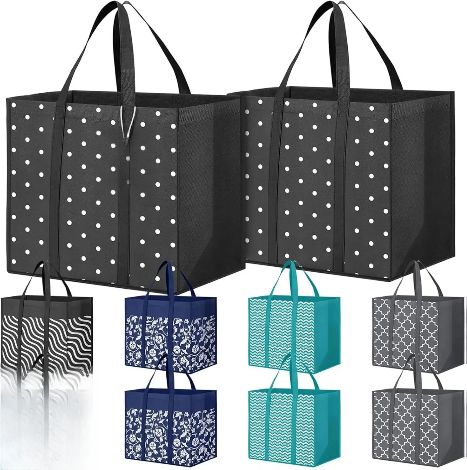 Fab totes 10 Pack Reusable Grocery Bags for Groceries 35L Large Capacity Heavy Duty Waterproof Tote Bags for Shopping and Picnic with Sturdy Handles