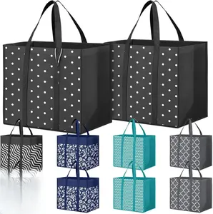 Fab totes 10 Pack Reusable Grocery Bags for Groceries 35L Large Capacity Heavy Duty Waterproof Tote Bags for Shopping and Picnic with Sturdy Handles