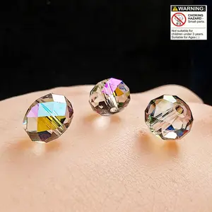 100pcs 0.31in Sparkling Flat Beads, DIY Jewelry Accessories, Aurora Color Glass Beads, Decorative Loose Beads for Crafts, Diy Mix Beads, Durable Beads