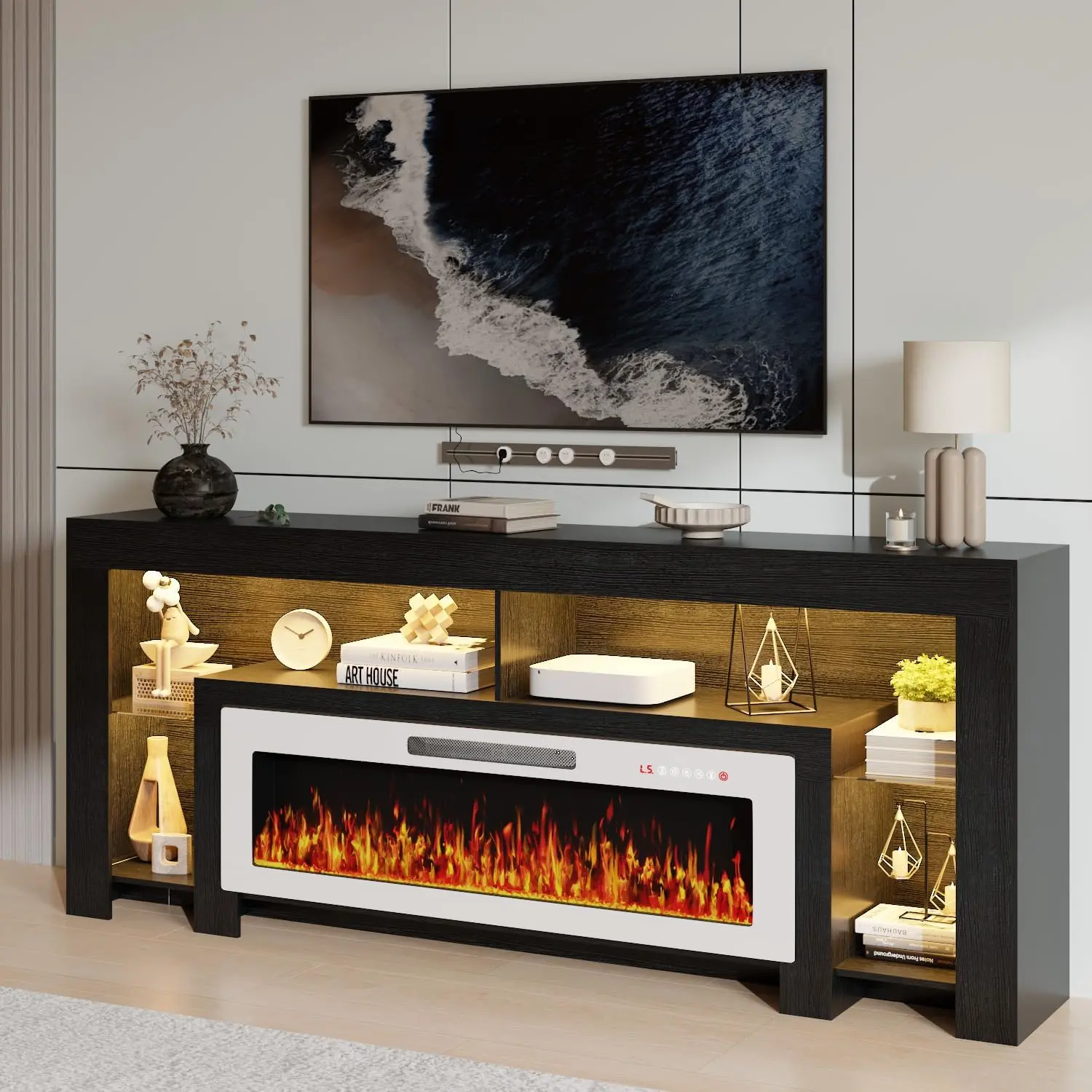 Black With White Fireplace