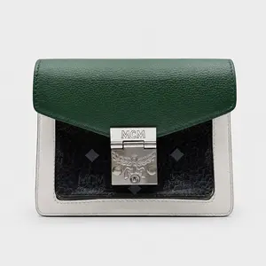 Pre-owned MCM H5 Patricia Visetos Series Classic Color Block Mail Bag in Forest Green/White/Black HW H03458