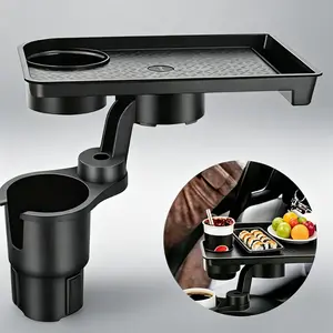 3-In-1 Car Cup Holder Tray, Detachable 360° Rotating Base, 40lbs Load Capacity, Non-Slip Rubber Pad, Dual Cup Holders, All Seasons Use
