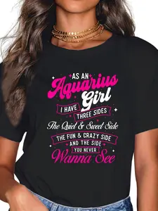 100% Cotton cotton As An Aquarius Girl I Have Three Sides - Zodiac Sign T-Shirt casual Fashion graphic tees for women